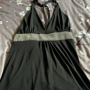 Dressy black racer back style halter with rhinestones